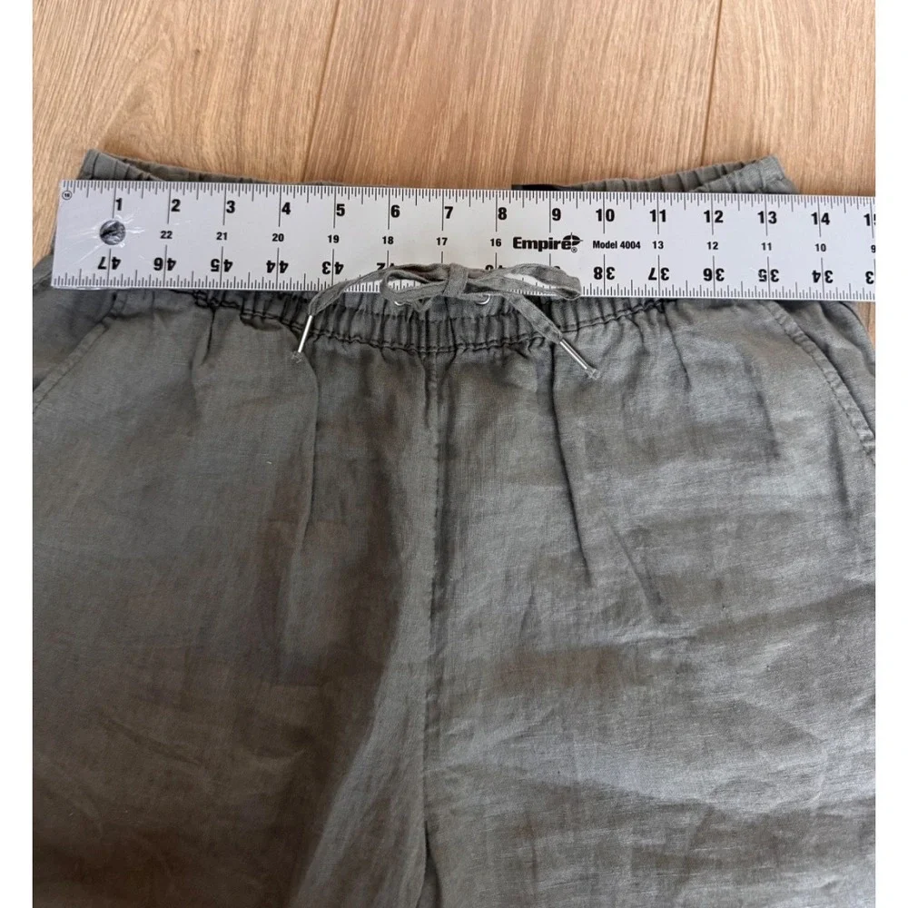 H&M Linen Drawstring Elastic Waist Pants Size 4 Army Green Boho Coastal Casual